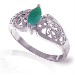 14K White Gold .20ct Emerald FILIGREE Ring