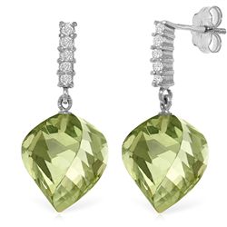 26.00ct Green Amethyst and Diamond Earrings in 14k Gold