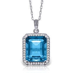 14k Solid Gold 7.60ct Blue Topaz & Diamond Necklace