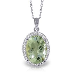 14k Solid Gold Green Amethyst & Diamond Necklace