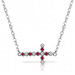 Genuine Diamond and Ruby Cross Necklace in 14k Gold