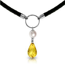 14K White Gold 2.0ct  Pearl & 5.5ct Citrine Necklace