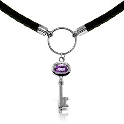 14K White Gold .50ct Amethyst Key Leather Necklace