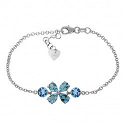 14K White Gold 2.15ct & 1.0ct Blue Topaz Flower Bracelet