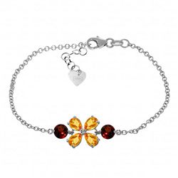 14K White Gold 2.15ct Citrine & Garnet Flower Bracelet
