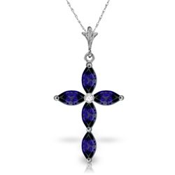 14K WG .02ct DIAMOND & 1.08ct SAPPHIRES NECKLACE