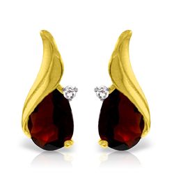 14K YG DIAMOND & 4.00ct PEAR GARNET STUD EARRING