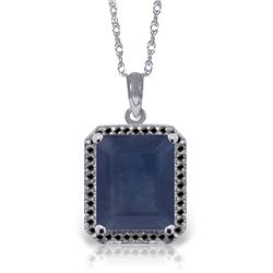 14K White Gold 6.40ct Sapphire & Black Diamond Necklace