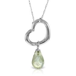 14K White Gold 2.25ct Green Amethyst Heart Necklace