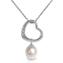 14K White Gold 4.0ct Pearl & Diamond Heart Necklace