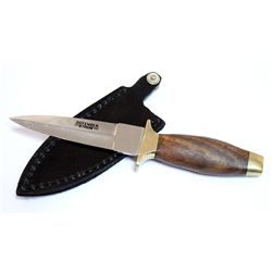 COLLECTORS EDITION 7" WOOD HANDLE HUNTING KNIFE W/ LEAT