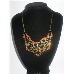 102CTW BLACK-RED LOOPS BRASS NECKLACE;18INCH