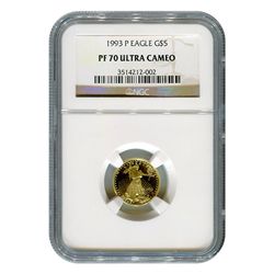 Certified Proof American Gold Eagle $5  PF70 NGC Dates