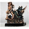 Image 1 : GILT GOLD PATINA BRONZE MERMAID AND DOLPHIN STATUE REPL