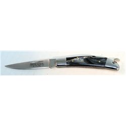 COLLECTORS EDITION 6.5" GREY METAL HANDLE FOLDING KNIFE