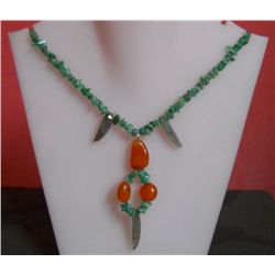 113.95 Ct Necklace of Emerald,Agads and RB Sterling Silver