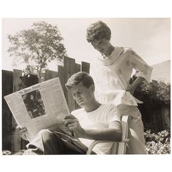 John and Jacqueline Kennedy Photograph Reading the Paper