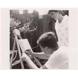 John and Jacqueline Kennedy Photograph Painting in the Backyard