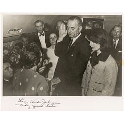 Lady Bird Johnson Signed Photograph of LBJ’s Swearing In
