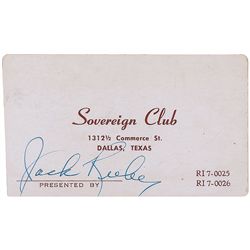 Jack Ruby Sovereign Club Signed Business Card