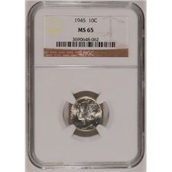 1945 MERCURY DIME, NGC MS-65