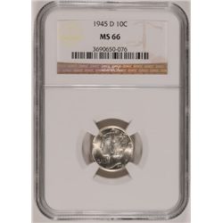 1945-D MERCURY DIME, NGC MS-66