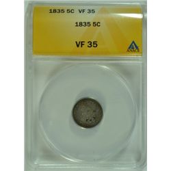 1835 HALF DIME, ANACS VF-35  VERY NICE COIN