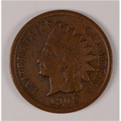 1909-S INDIAN HEAD CENT, FINE,  KEY DATE COIN