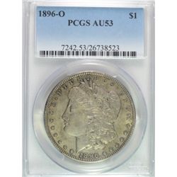 1896-O MORGAN SILVER DOLLAR, PCGS  AU-55  NICE