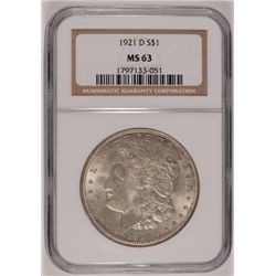 1921-D MORGAN SILVER DOLLAR, NGC MS-63