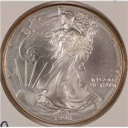 1998 GEM BU AMERICAN SILVER EAGLE ONE OUNCE .999 SILVER