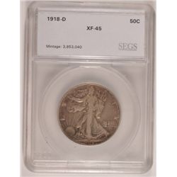 1918-D WALKING LIBERTY HALF DOLLAR SEGS XF45