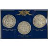 Image 1 : ( 3 )  NEW ORLEANS MINTED MORGAN SILVER DOLLARS, IN WOODEN DISPLAY  BOX