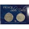 Image 1 : FIRST AND LAST FULL  YEARS OF THE PEACE SILVER DOLLARS,  IN DISPLAY CARD AND BOX