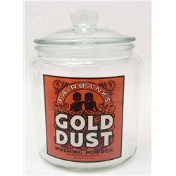 15170 - BLACK AMERICANA GOLD DUST SMALL GLASS ADVERTISING COUNTER JAR