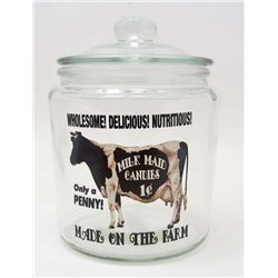 15168 - MILK MAID SMALL GLASS ADVERTISING COUNTER JAR