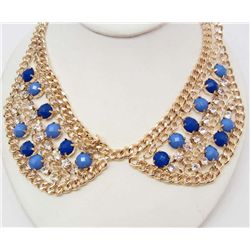 15076 - BLUE RHINESTONE DOUBLE COLLAR NECKLACE