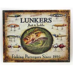 14834 -  METAL LUNKERS FISHING SIGN APPROX. 16" X 12 1/2"