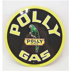 15221 - POLLY GAS ROUND TIN SIGN