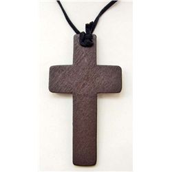 15020 - WOOD CROSS NECKLACE W/ LEATHER  STRAP