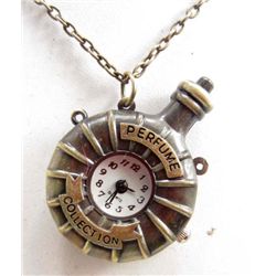 6412 - STEAM PUNK PERFUME BOTTLE SHAPE POCKET WATCH NECKLACE