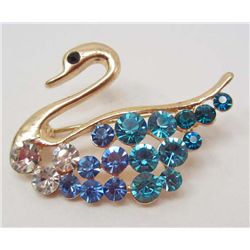 7085 - BLUE SWAN RHINESTONE BROOCH