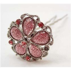 7153 - PINK FLOWER RHINESTONE HAIR STICK