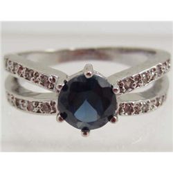 5817 -  WHITE GOLD PLATED BLUE AQUAMARINE & TOPAZ RING SIZE 6
