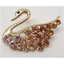 7063 - ORANGE SWAN RHINESTONE BROOCH