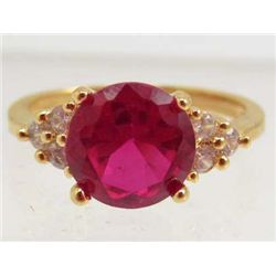 5819 -  GOLD PLATED RED GARNET  & TOPAZ RING SIZE 6