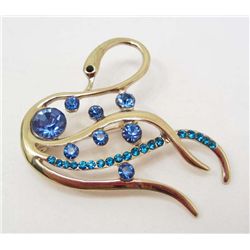 7044 - BLUE SWAN RHINESTONE BROOCH