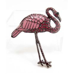 6687 - ROSE PINK FLAMINGO BIRD CRYSTAL BROOCH