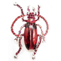 6684 - RUBY RED BEETLE BUG CRYSTAL BROOCH
