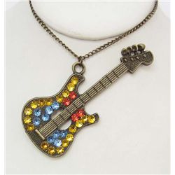 7015 - GUITAR RHINESTONE PENDANT W/ CHAIN
